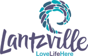 City of Lantzville Logo with colorful wave in purple and turquoise and below saying LoveLifeHere in purple and turquoise