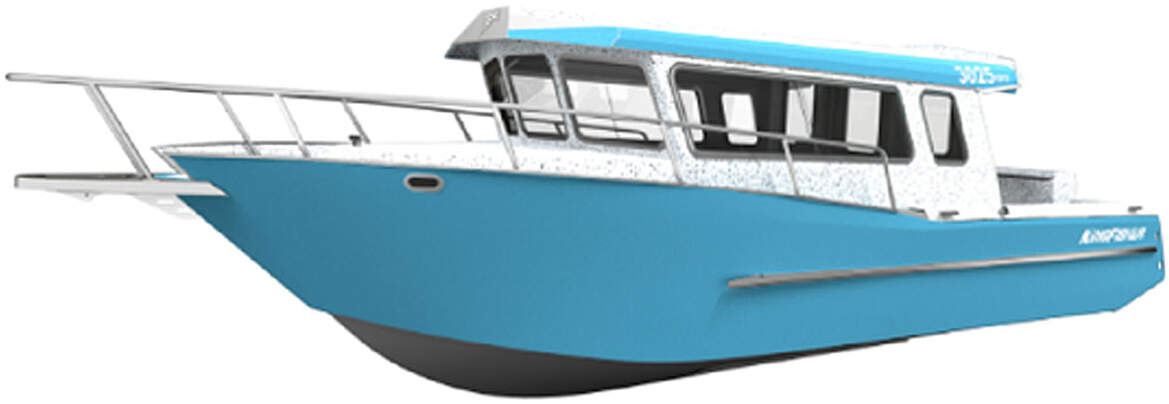 3D render of light blue and white Kingfisher 3025 GFX Boat