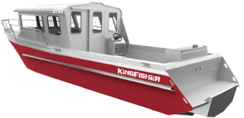 3D render of red and white Kingfisher 2725 Offshore Boat